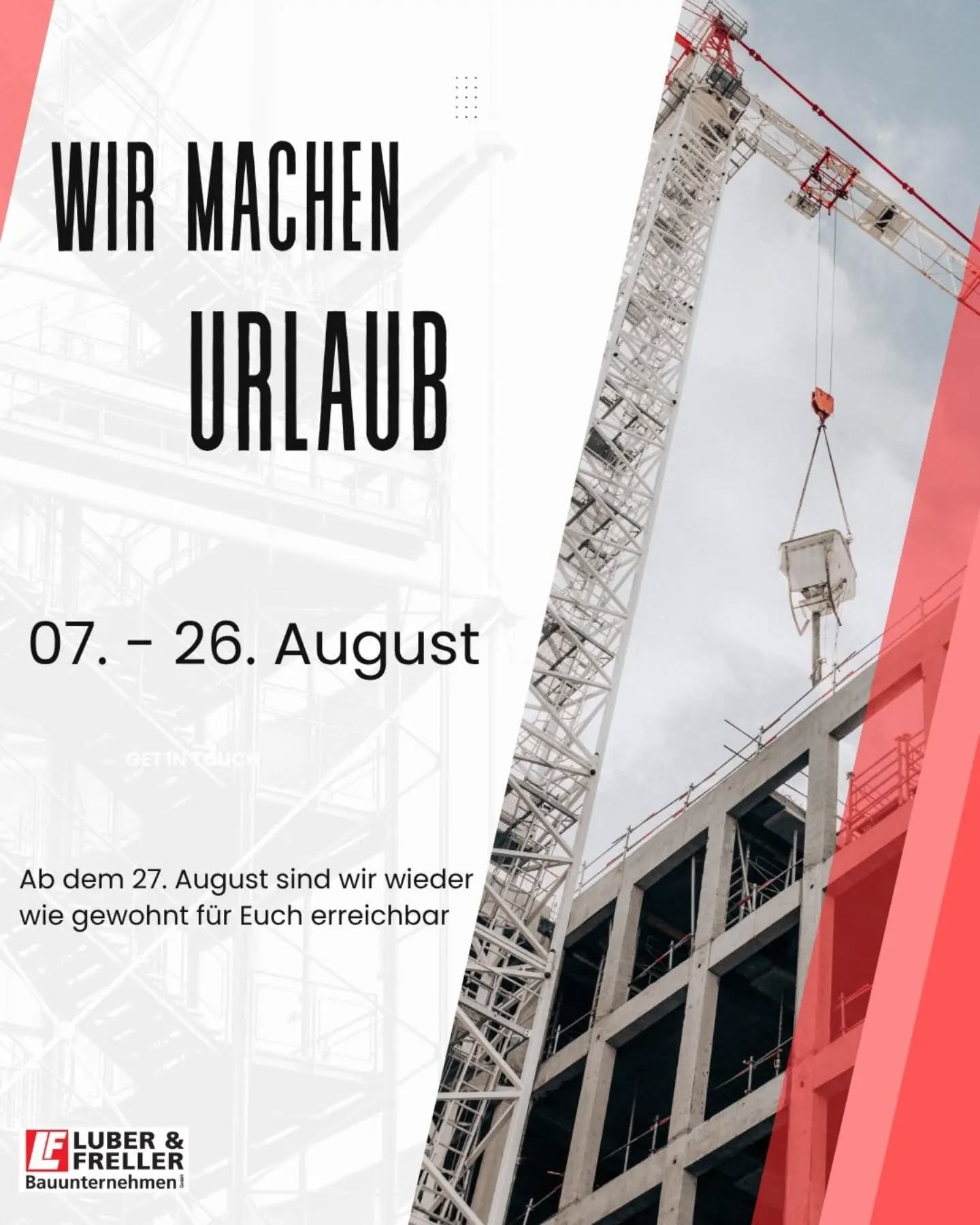 Betriebsurlaub vom 07. bis 26. August 2026